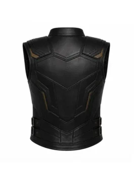 Back view of the black real leather Avengers Doomsday Thor Black Leather Vest displaying clean tailored lines and sturdy stitching.