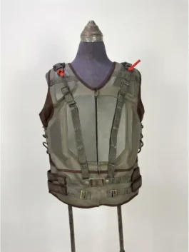 Full layout of the dark green Dark Knight Rises Bane Vest showing its V-neck zip-up construction.