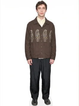 Front view of the brown Ben Levi Ross Brown Jacket highlighting the cotton material, cuffs, and front buttons.
