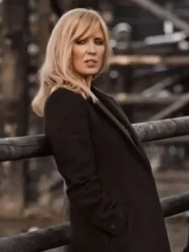 Long wool Beth Dutton Yellowstone S04 Long Wool Coat featuring a structured lapel collar and classic button closure.