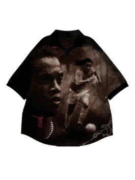 Front view of the CJ X Nike Athletes Ronaldinho Retro Jersey putting the full CJ x Nike x Ronaldinho retro design on bold display