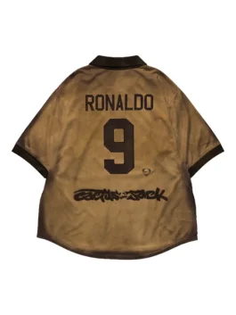 Back view of the CJ X Nike Athletes Ronaldo R9 Retro Jersey revealing the full retro design of this iconic CJ x Nike x R9 tribute piece