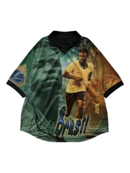 Front view of the CJ X Nike Athletes Vini Jr Retro Jersey putting the full CJ x Nike x Vinícius Júnior retro design on bold display