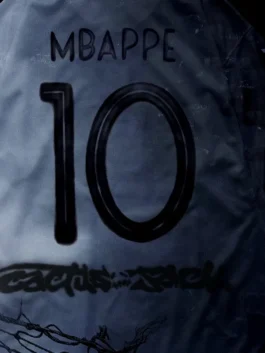Back close up of the CJ X Nike Athletes Mbappe Retro Jersey highlighting the bold retro detailing of this iconic CJ x Nike x Mbappé piece