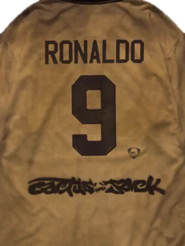 Back close up of the CJ X Nike Athletes Ronaldo R9 Retro Jersey highlighting the bold retro detailing of this iconic CJ x Nike x R9 piece