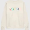 Cream fleece Costco Esprit Sweatshirt featuring long sleeves and snug rib knitted cuffs.