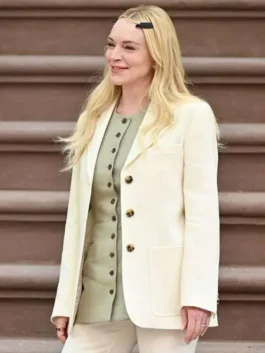 Count My Lies Violet Lockhart Blazer in off white suiting fabric with a classic lapel collar and button closure.