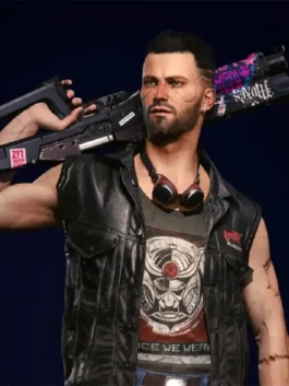 Classic black Cyberpunk 2077 Nomad Leather Tactical Vest celebrating the raw and gritty Nomad culture from the world of Cyberpunk 2077