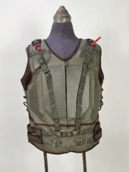 Front view of the Dark Knight Rises Bane Vest highlighting the zip fastening and dual waistline belts.