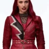 Full front profile view of the red real leather Descendants Kylie Cantrall Red Jacket displaying its tailored fit and full sleeves.