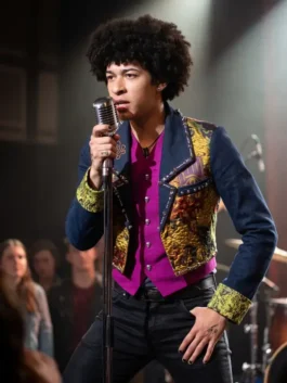 Close-up profile of the Descendants Zavien Garrett Jacket detailing the bold colors and soft interior lining.