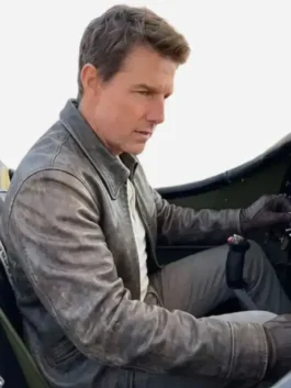 Rich brown real leather Digger 2026 Tom Cruise Leather Jacket featuring a shirt style collar and zipper closure.