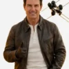 Full front profile of the brown real leather Digger 2026 Tom Cruise Leather Jacket showcasing four spacious storage pockets.