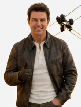 Full front profile of the brown real leather Digger 2026 Tom Cruise Leather Jacket showcasing four spacious storage pockets.