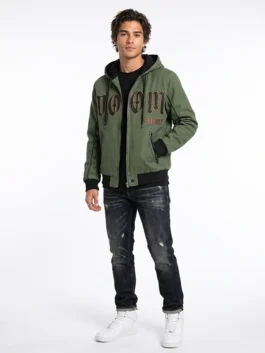 Green fleece fabric Marvel Doctor Doom Green Hooded Jacket featuring a cozy hooded collar and front zipper closure.