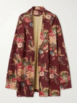 Full front profile of the multicolor wool Dutton Ranch Kelly Reilly Roses Duster Jacket highlighting the open style closure and long duster fit.