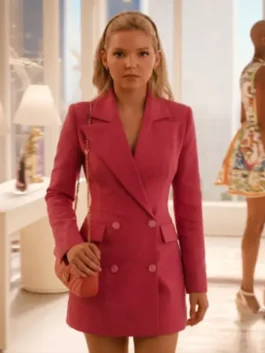 Elle Pink Double Breasted Blazer front view featuring premium tailoring, elegant double-breasted styling, and sophisticated pink fashion