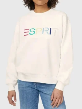 Front view of the cream Costco Esprit Sweatshirt highlighting the clean fleece texture and pullover style.