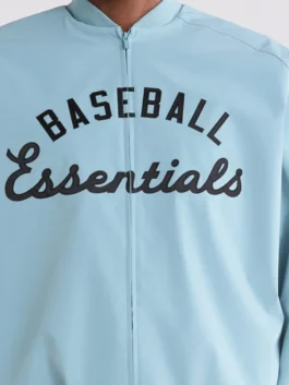 Close-up of Essentials MLB Full Zip Bomber Jacket highlighting its fabric texture, seams, and bomber details