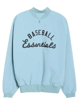 Front view of Essentials MLB Full Zip Bomber Jacket featuring a full-zip closure and classic baseball styling