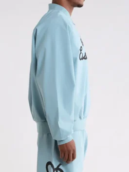 Side view of Essentials MLB Full Zip Bomber Jacket showing its sporty profile, full-zip front, and bomber fit