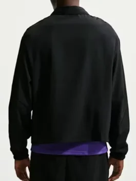 Back view of the black cotton FC Barcelona x Kobe Bryant Away Soccer Jacket showing clean stitched construction and full sleeves.