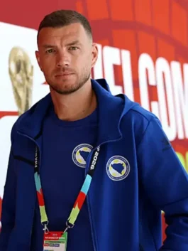 Front view of the FIFA World Cup 2026 Bosnia and Herzegovina Blue Hoodie highlighting the full zipper and kangaroo pocket setup.