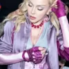 Light purple satin FIFA World Cup Final Madonna Jacket featuring a bold stand up collar and sleek zipper front.