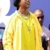 Vibrant yellow polyester World Cup 2026 Final Ronaldinho Jacket featuring a bold stand up collar and front zipper closure.
