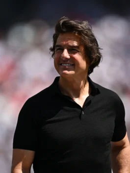 Full front profile of the dynamic FIFA World Cup 2026 Final Tom Cruise Black T-Shirt in deep black polyester.