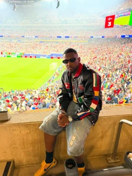 Black Fabolous World Cup Leather Jacket celebrating the bold World Cup flag inspired design worn by Fabolous during the 2026 tournament