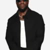 Front view of the black cotton Fanatics Fest Kevin Hart Black Jacket showcasing full length sleeves and clean jacket tailoring.
