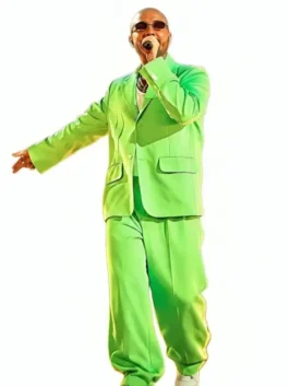 Final Show Paris 2026 J Balvin Green Suit featuring bold green tailoring, a polished fit, and concert-inspired fashion