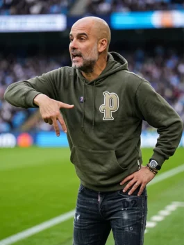 Green parachute fabric Pep Guardiola Green Hoodie featuring a hooded collar and pullover design.