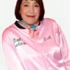front view of the pink satin Grease The Immersive Movie Musical Didi Conn Jacket showing clean seams and smooth satin finish.