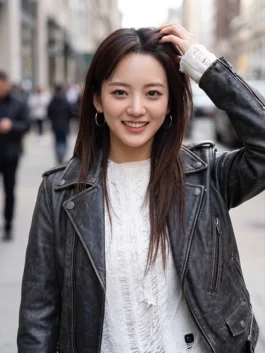 Black real leather Head Over Heels Cho Yi-hyun Leather Jacket showcasing full length sleeves and a tailored fit.
