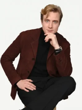 Full front view of the brown suede Henry Ashton A Knight of the Seven Kingdoms Brown Blazer highlighting full length sleeves and rich texture.