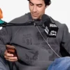 Full front view of the grey fleece Hey Jonas Podcast 2026 Joe Jonas Sweatshirt showcasing its relaxed fit.
