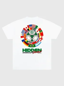 Back view of the Hidden NY FIFA World Cup Final T-Shirt highlighting the neat white polyester finish and relaxed shoulders.