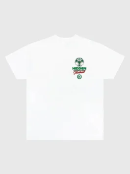 Full front view of the white Hidden NY FIFA World Cup Final T-Shirt showcasing the neat round neckline and sleek structure.