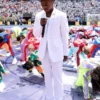 White suiting fabric IShowSpeed World Cup Closing Ceremony Suit highlighting the clean button front and functional pockets.