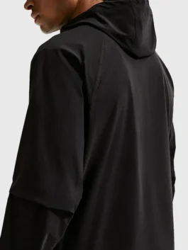 Back view of the black cotton Inter Milan Nike Tech Windrunner Jacket showing full length sleeves and hooded collar.