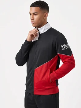 Multicolor fleece My Life with the Walter Boys Isaac Garcia Track Jacket featuring a stand up collar and front zipper closure.