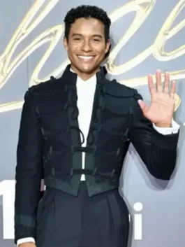 Jaafar Jackson Michael Premiere Black Jacket in high-grade wool with an erect collar and classic toggle closure.