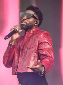 Jason Derulo Roundhay Festival Red Jacket in premium red real leather with open hem cuffs.