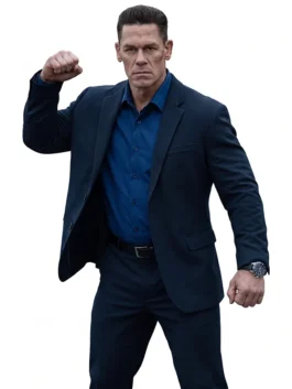 Black suiting fabric Matchbox the Movie John Cena Black Suit blazer featuring a lapel collar and button closure.