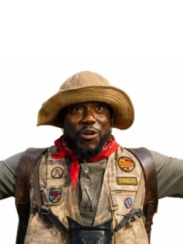 Multicolor cotton Jumanji Open World Kevin Hart Safari Vest detailing the collarless neck and multi-pocket layout.