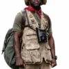 Close-up of the multicolor cotton Jumanji Open World Kevin Hart Safari Vest showcasing the zipper closure and utility pockets.