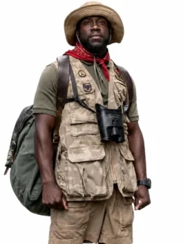 Close-up of the multicolor cotton Jumanji Open World Kevin Hart Safari Vest showcasing the zipper closure and utility pockets.