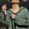 Green Jungkook Arirang London Green Hoodie worn by Jungkook during the Arirang London Tour bringing bold K-pop stage energy to every fan